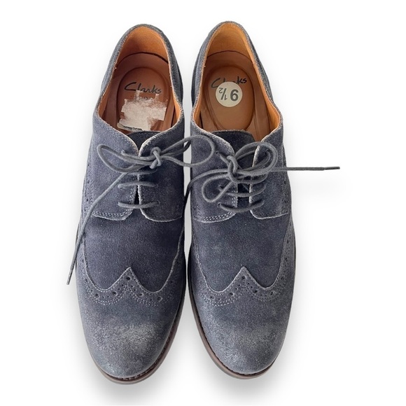 Clarks Exton Cushion Plus Blue Suede Leather Wingtip Lace Up Mens Oxford Loafers - Picture 3 of 12